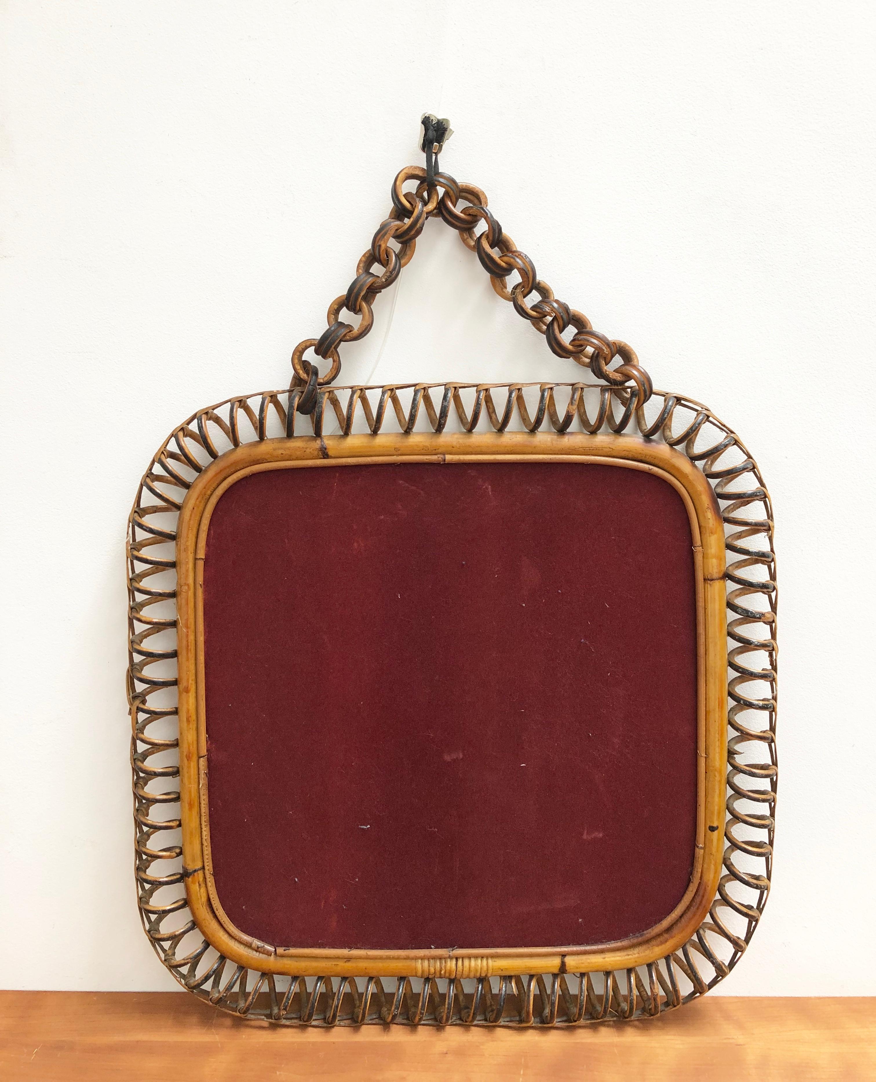 Midcentury Italian Rattan Square Mirror, circa 1960s 10