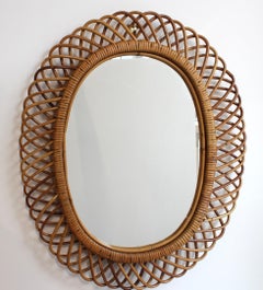 Mid-Century Italian Rattan Wall Mirror (circa 1960s)