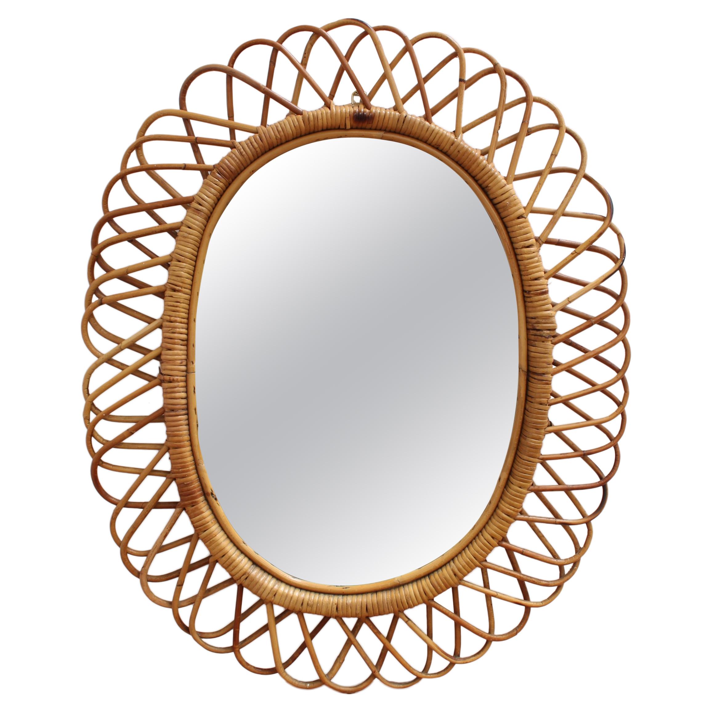 MidCentury Italian Rattan Wall Mirror 'circa 1960s' For Sale at 1stDibs