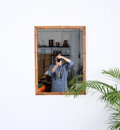 Mid-Century Italian Rectangulal Mirror in Bamboo, Italy 1950s
