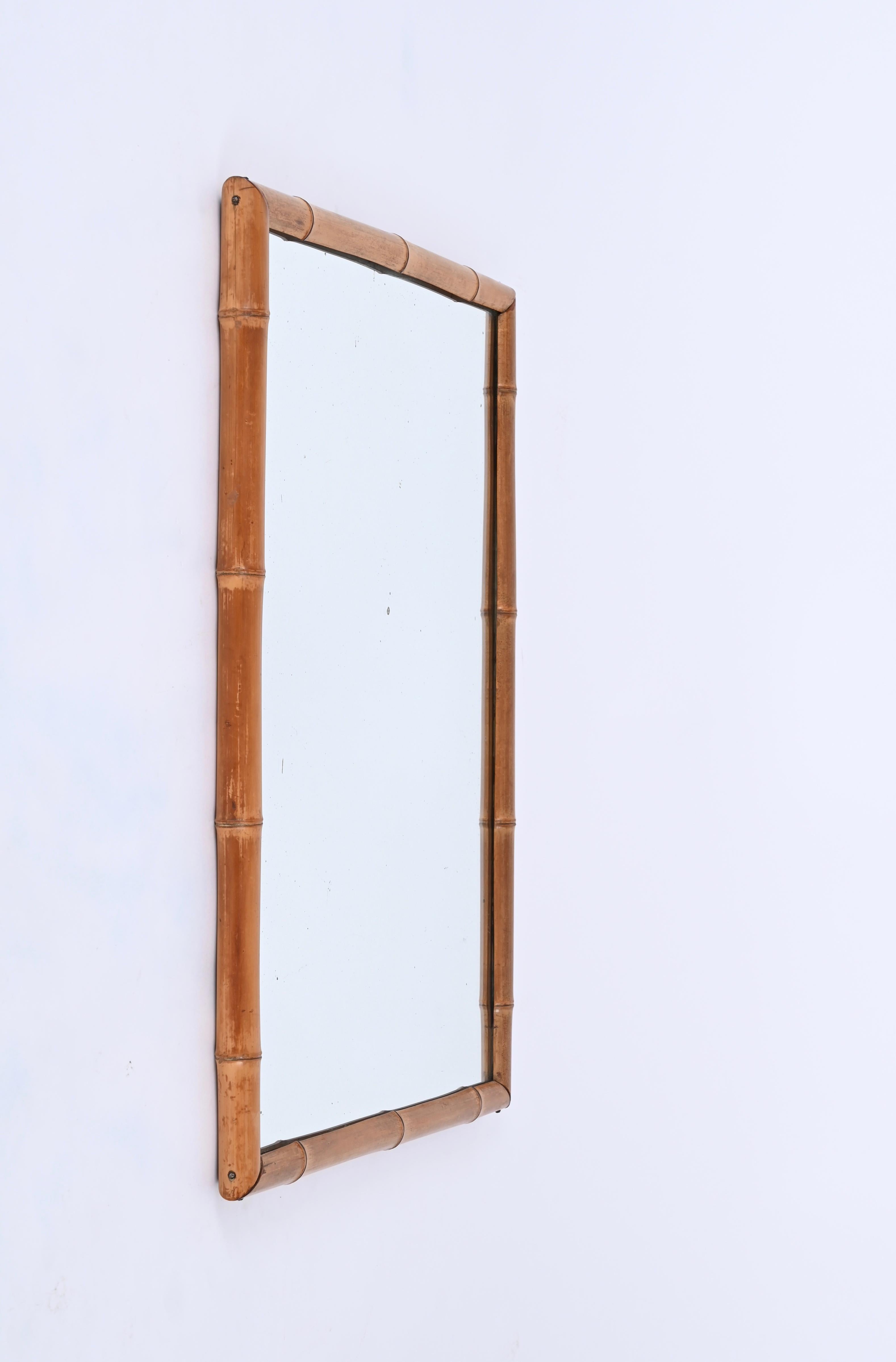 Wood Mid-Century Italian Rectangulal Mirror in Bamboo, Italy 1950s