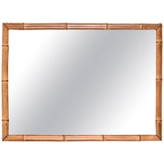Mid-Century Italian Rectangulal Mirror in Bamboo, Italy 1950s