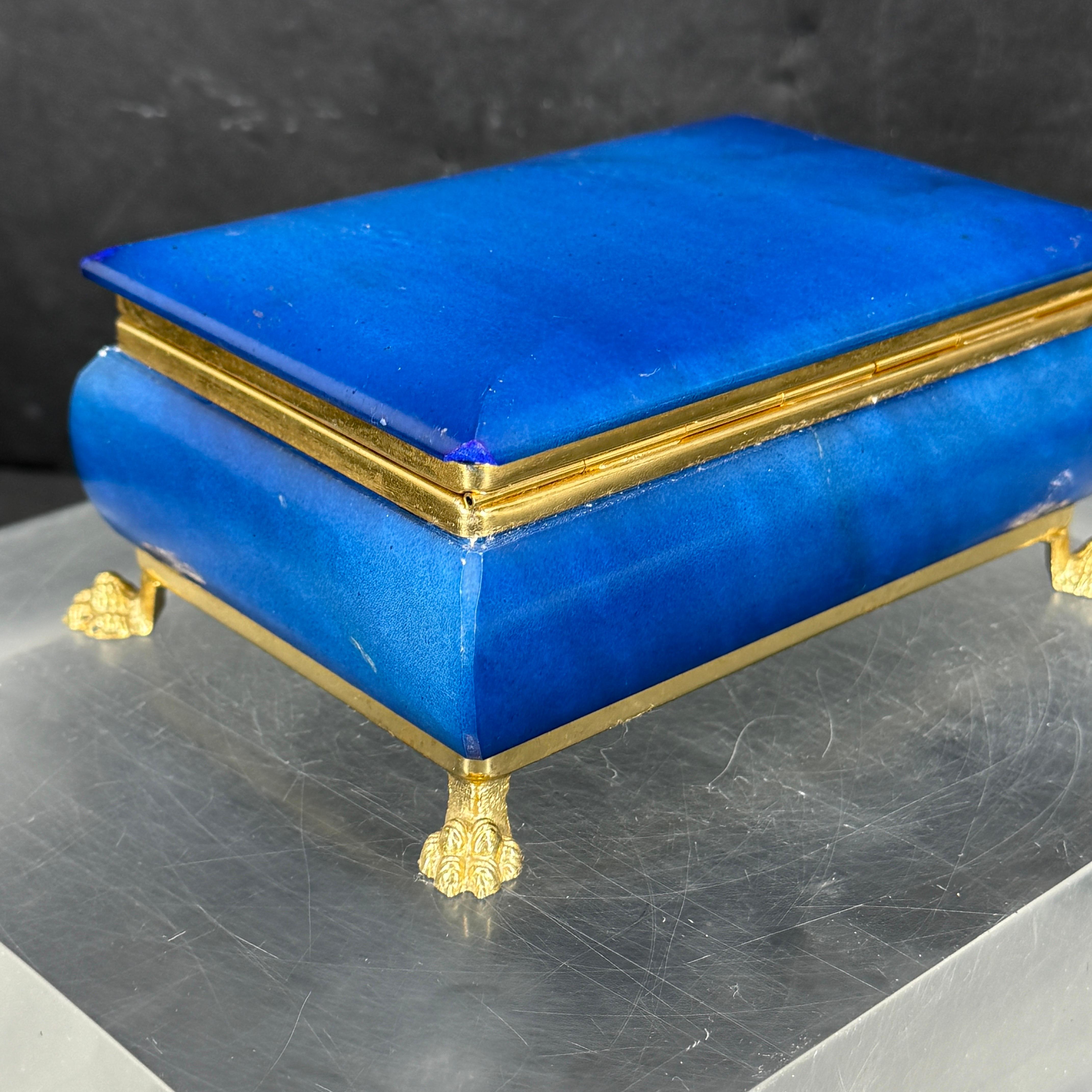 Boîte à bijoux italienne rectangulaire en marbre bleu du milieu du siècle dernier en vente 3