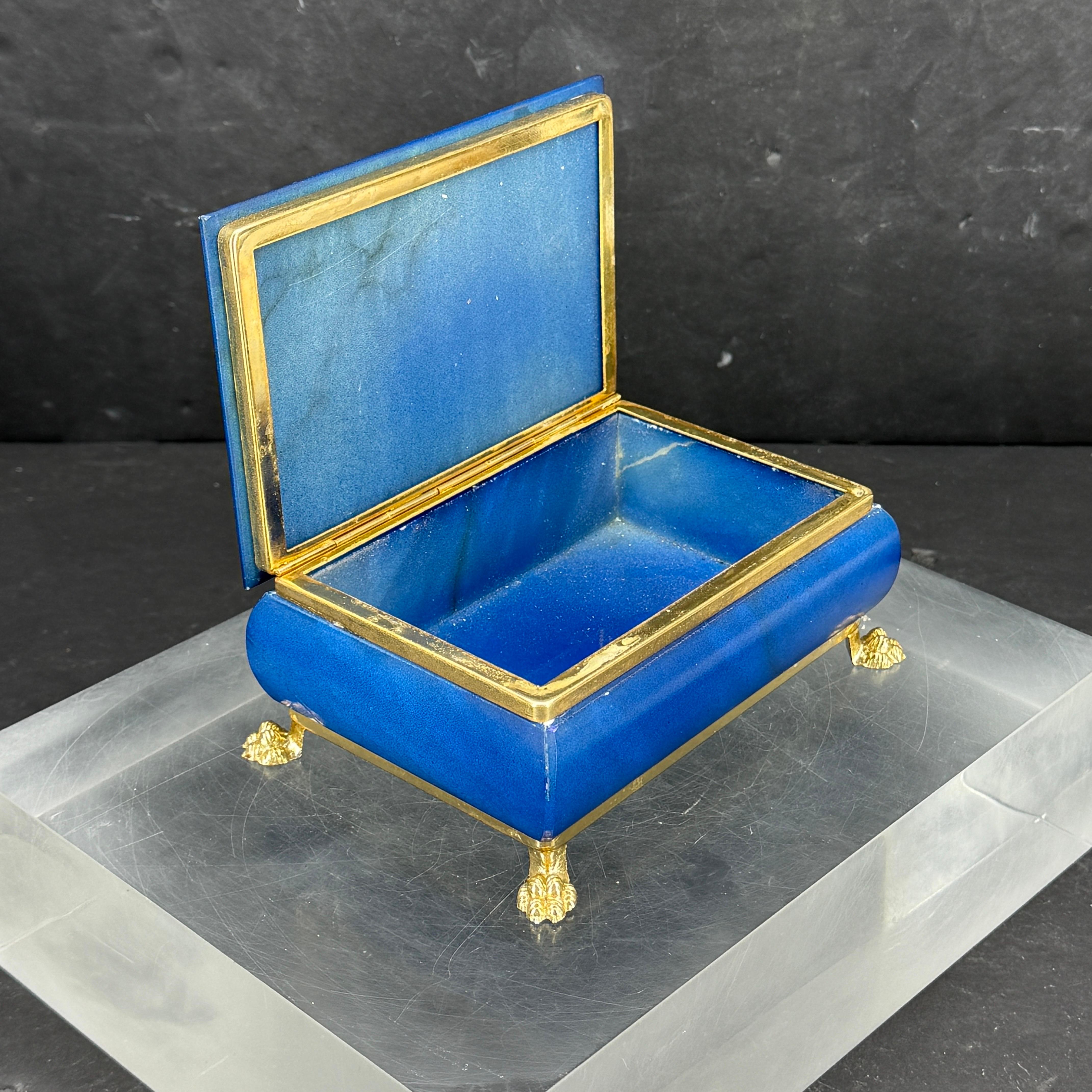 Boîte à bijoux italienne rectangulaire en marbre bleu du milieu du siècle dernier en vente 6