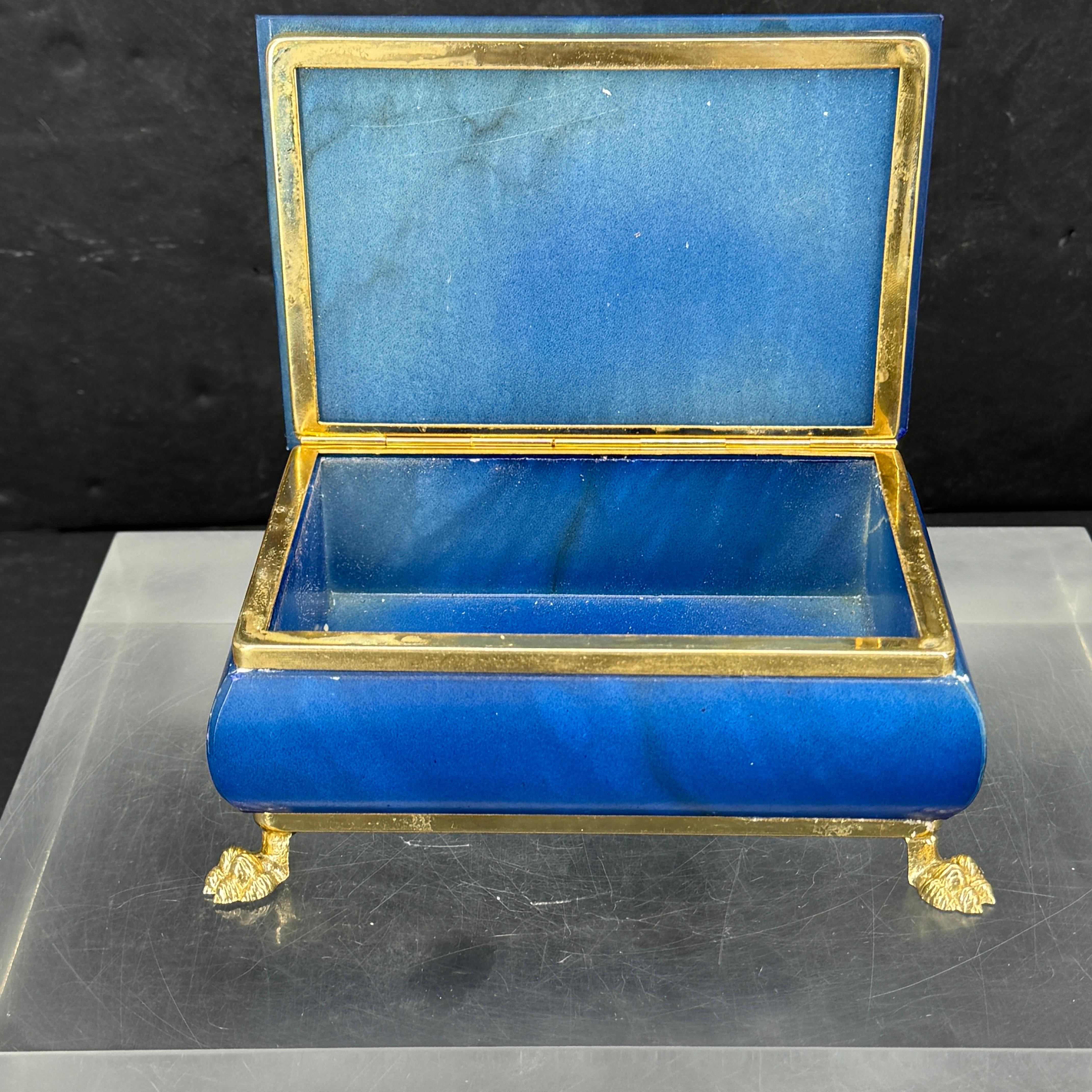 Marbre Boîte à bijoux italienne rectangulaire en marbre bleu du milieu du siècle dernier en vente