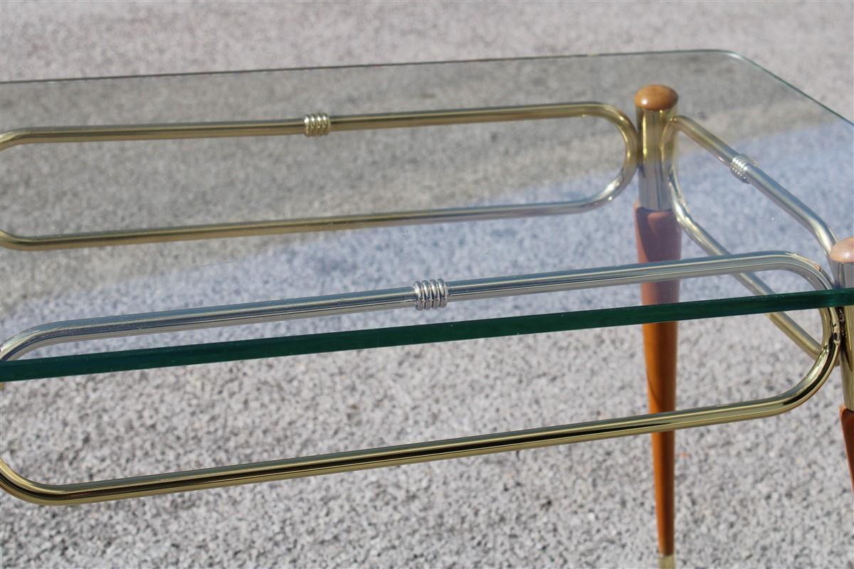 Mid-20th Century Midcentury Italian Rectangular Coffee Table in Brass and Maple with Glass Top