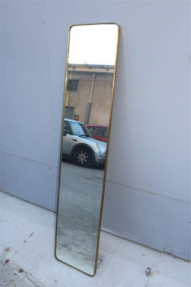 Mid-Century Italian Rectangular Minimal Mirror in Brass Gio Ponti Style For Sale 2