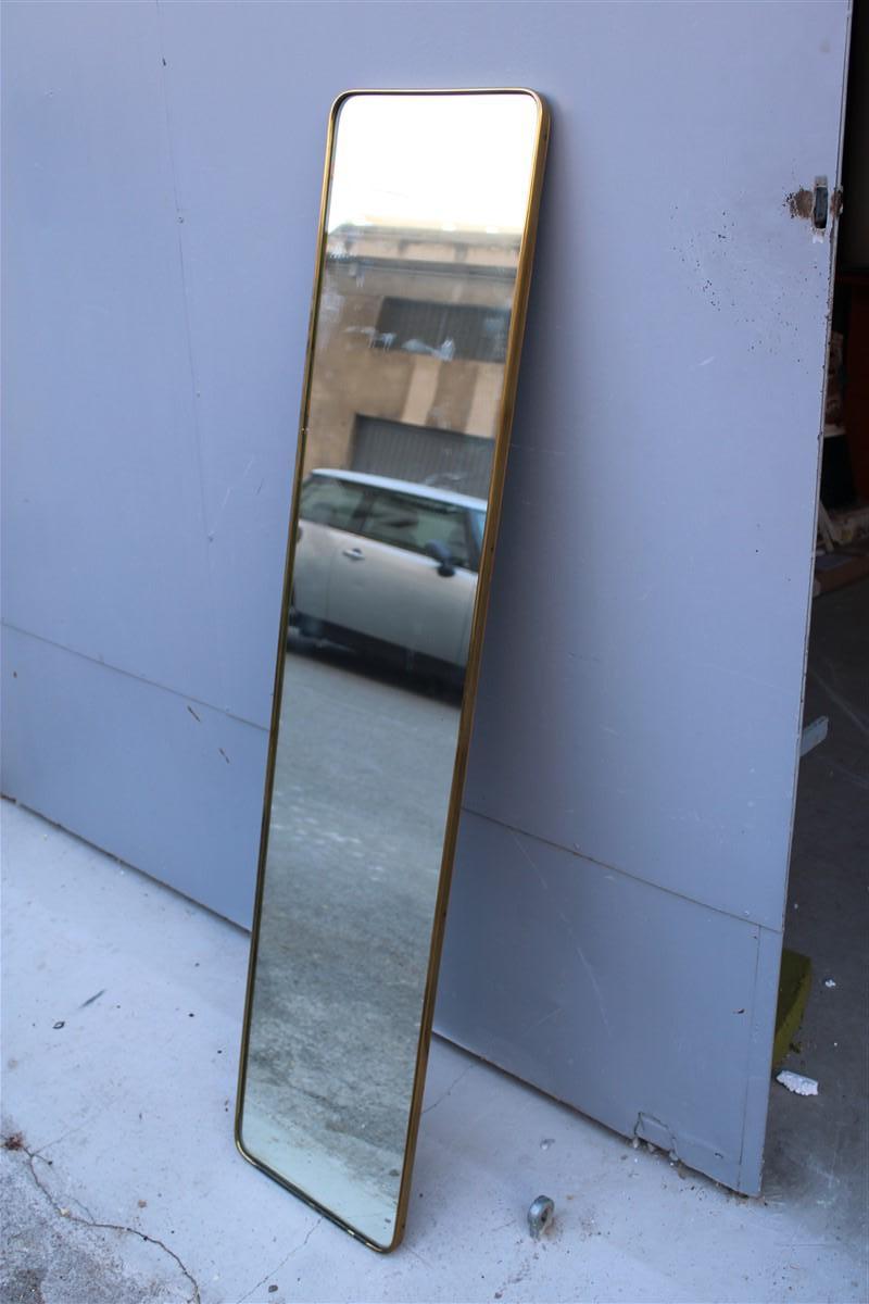 Mid Century Italian Rectangular Minimal Mirror in Gio Ponti Attributed Brass For Sale 2