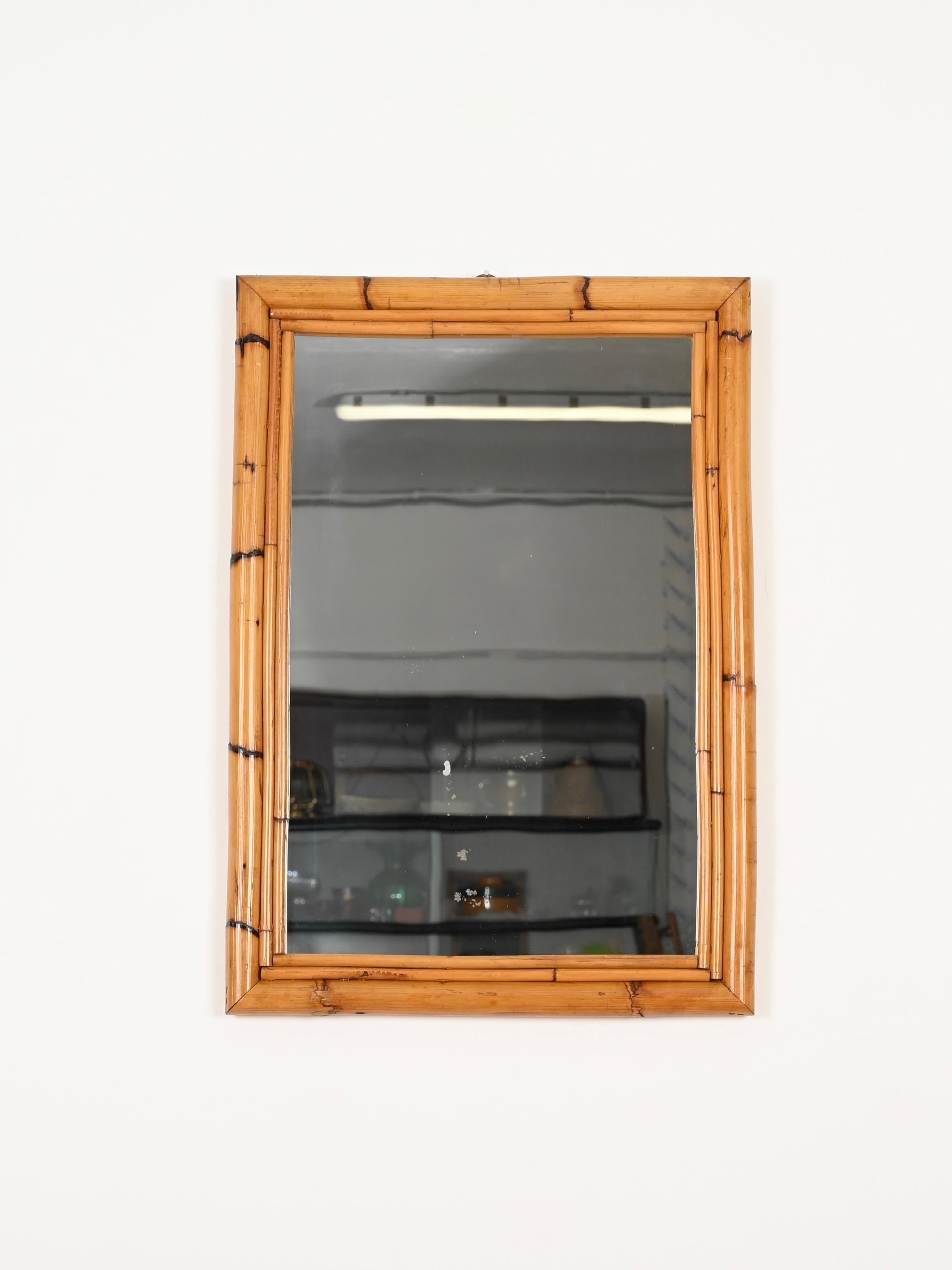Mid-Century Italian Rectangular Mirror in Bamboo and Rattan, Italy 1970s 4