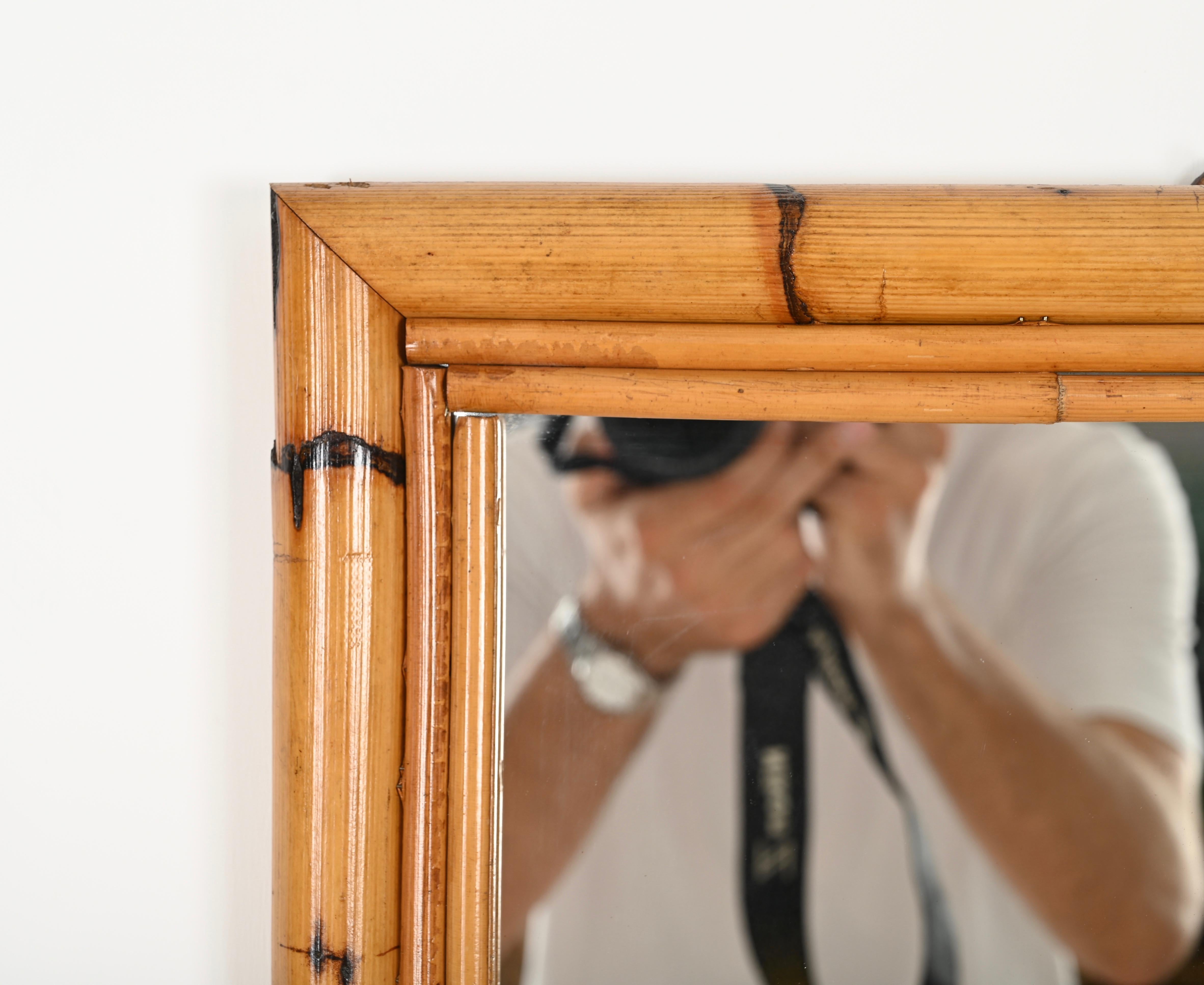 Mid-Century Italian Rectangular Mirror in Bamboo and Rattan, Italy 1970s 5