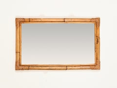 Mid-Century Italian Rectangular Mirror in Bamboo and Rattan, Italy, 1970s