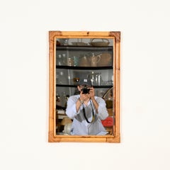 Mid-Century Italian Rectangular Mirror in Bamboo and Rattan, Italy, 1970s