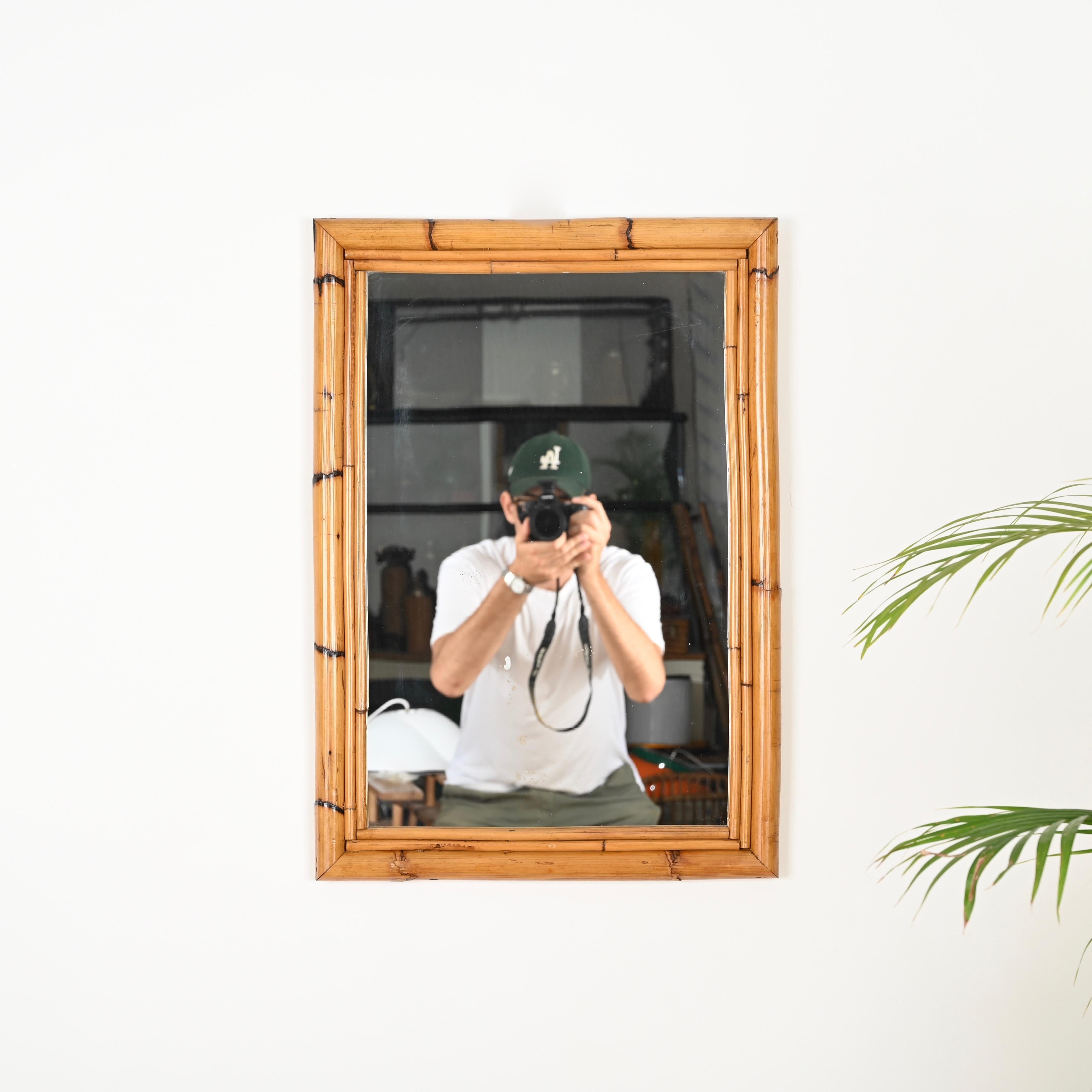 Mid-Century Italian Rectangular Mirror in Bamboo and Rattan, Italy 1970s In Good Condition In Roma, IT