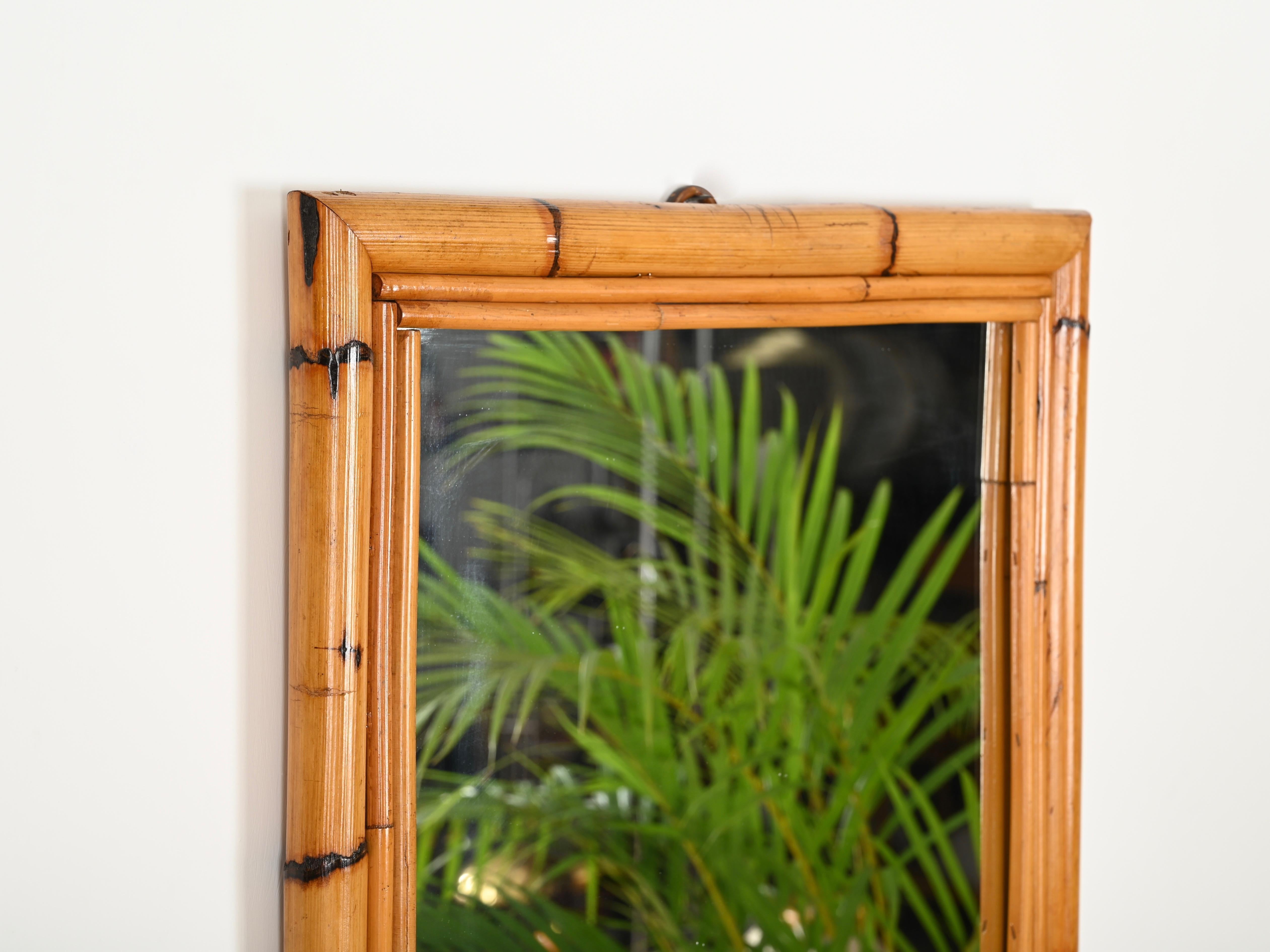 20th Century Mid-Century Italian Rectangular Mirror in Bamboo and Rattan, Italy 1970s