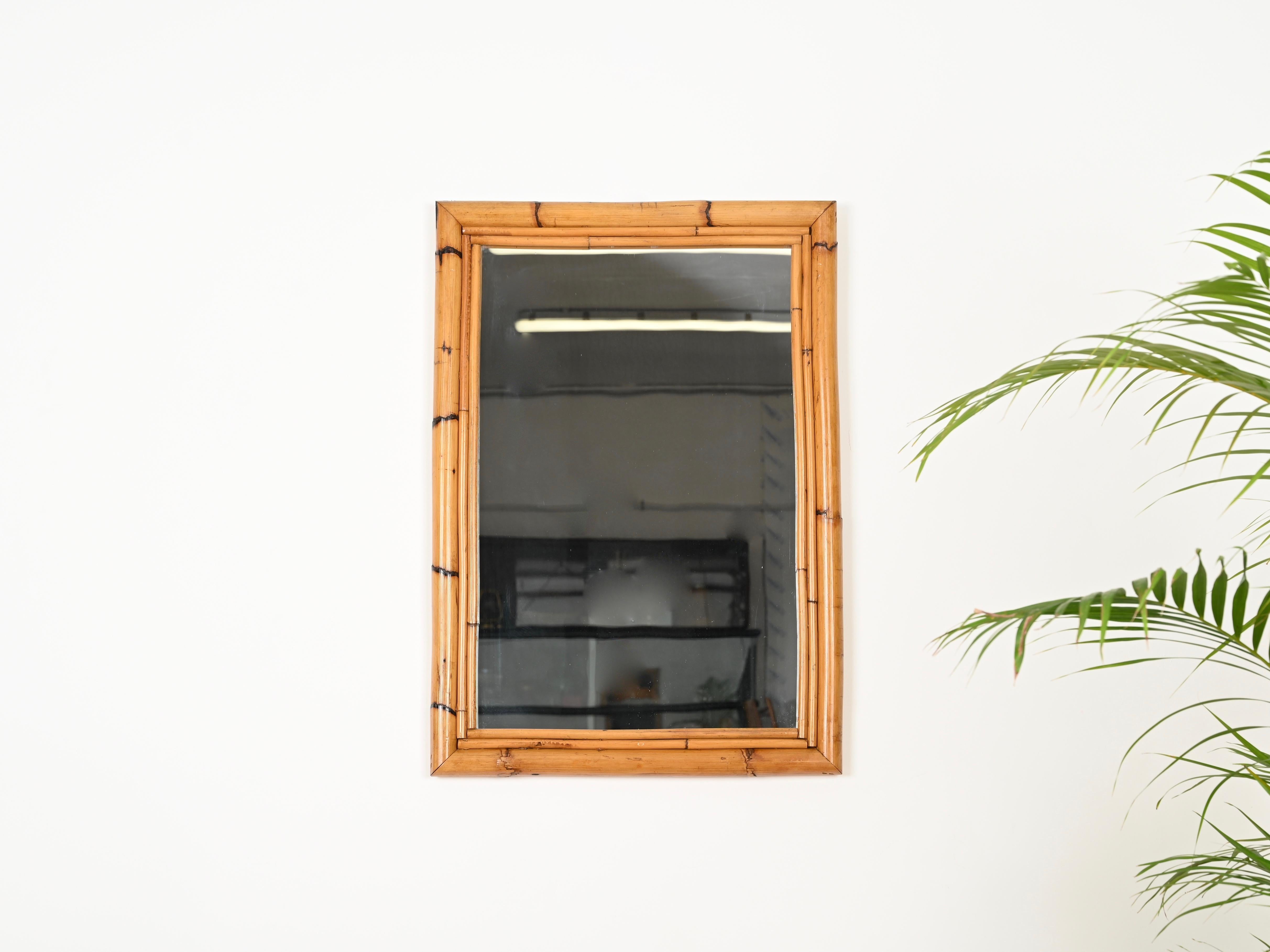Mid-Century Italian Rectangular Mirror in Bamboo and Rattan, Italy 1970s 1