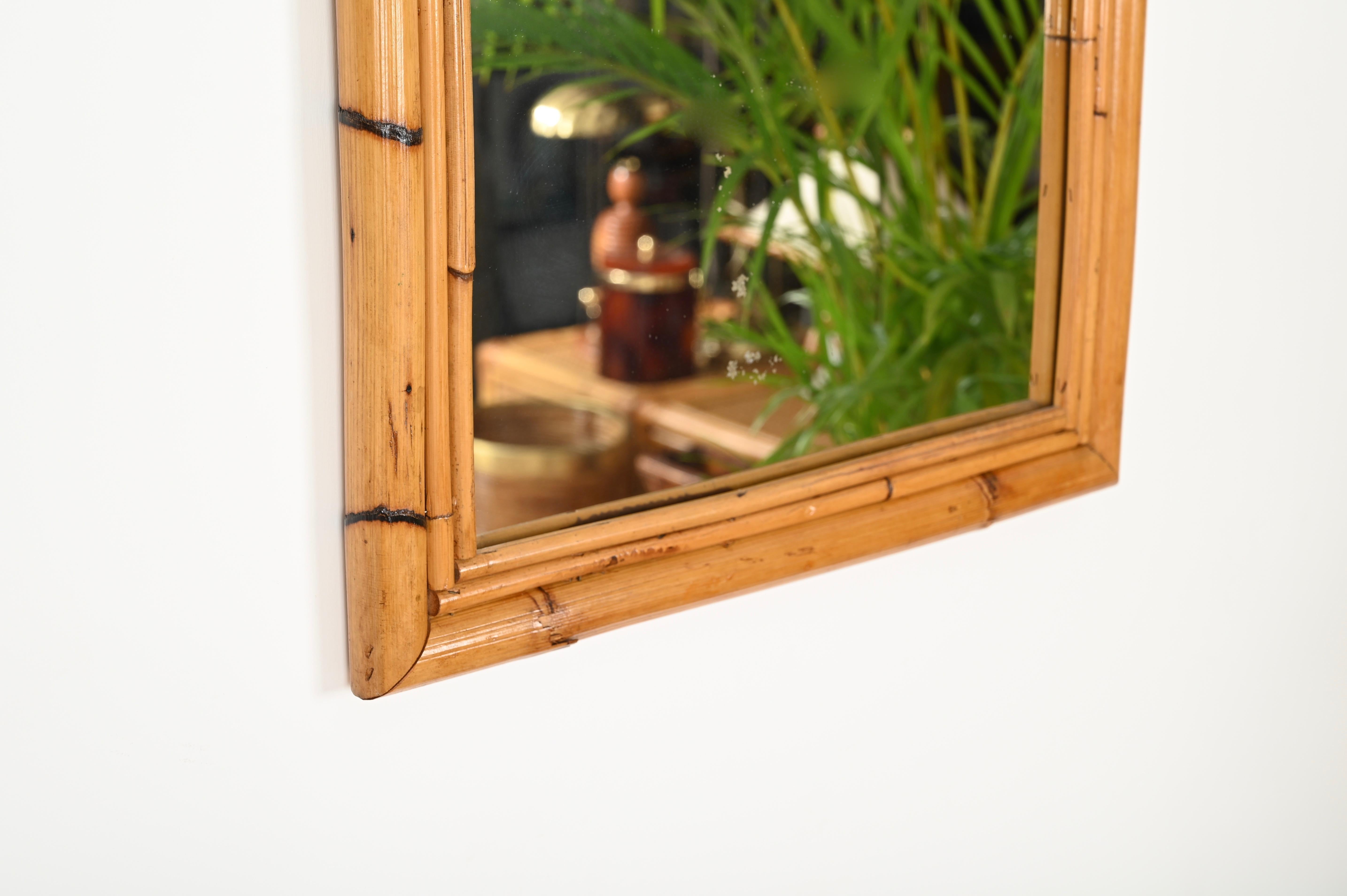Mid-Century Italian Rectangular Mirror in Bamboo and Rattan, Italy 1970s 2