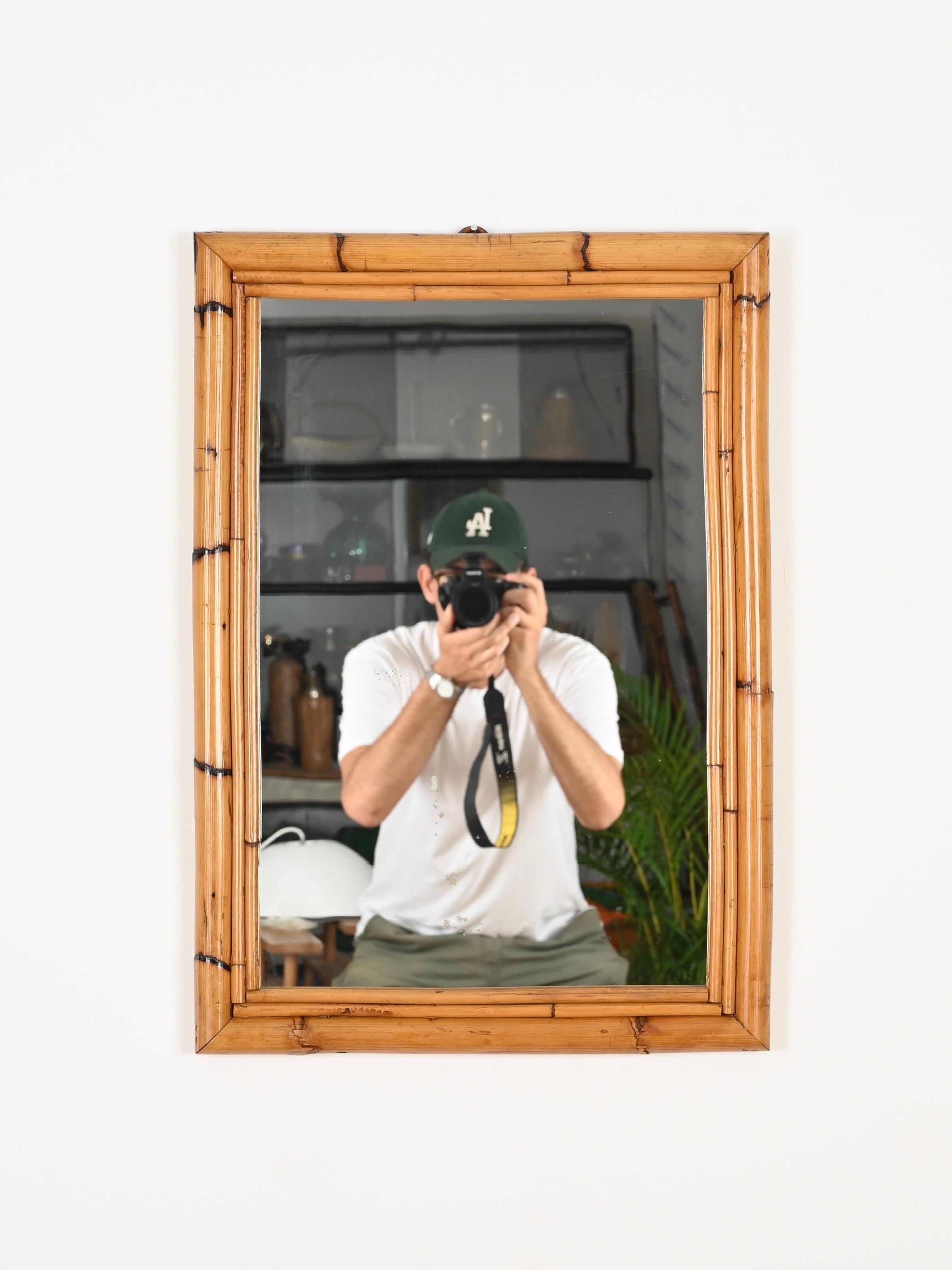 Mid-Century Italian Rectangular Mirror in Bamboo and Rattan, Italy 1970s 3