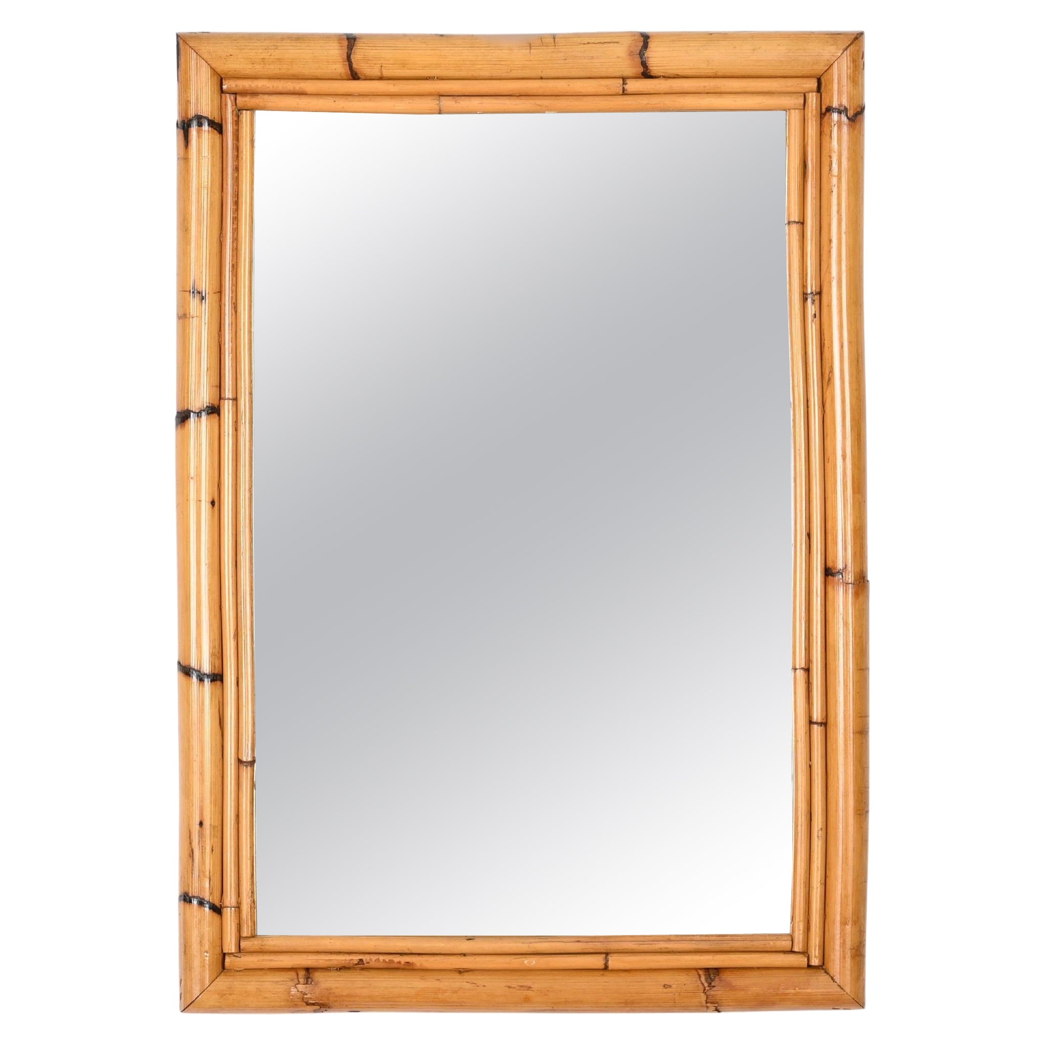 Mid-Century Italian Rectangular Mirror in Bamboo and Rattan, Italy 1970s