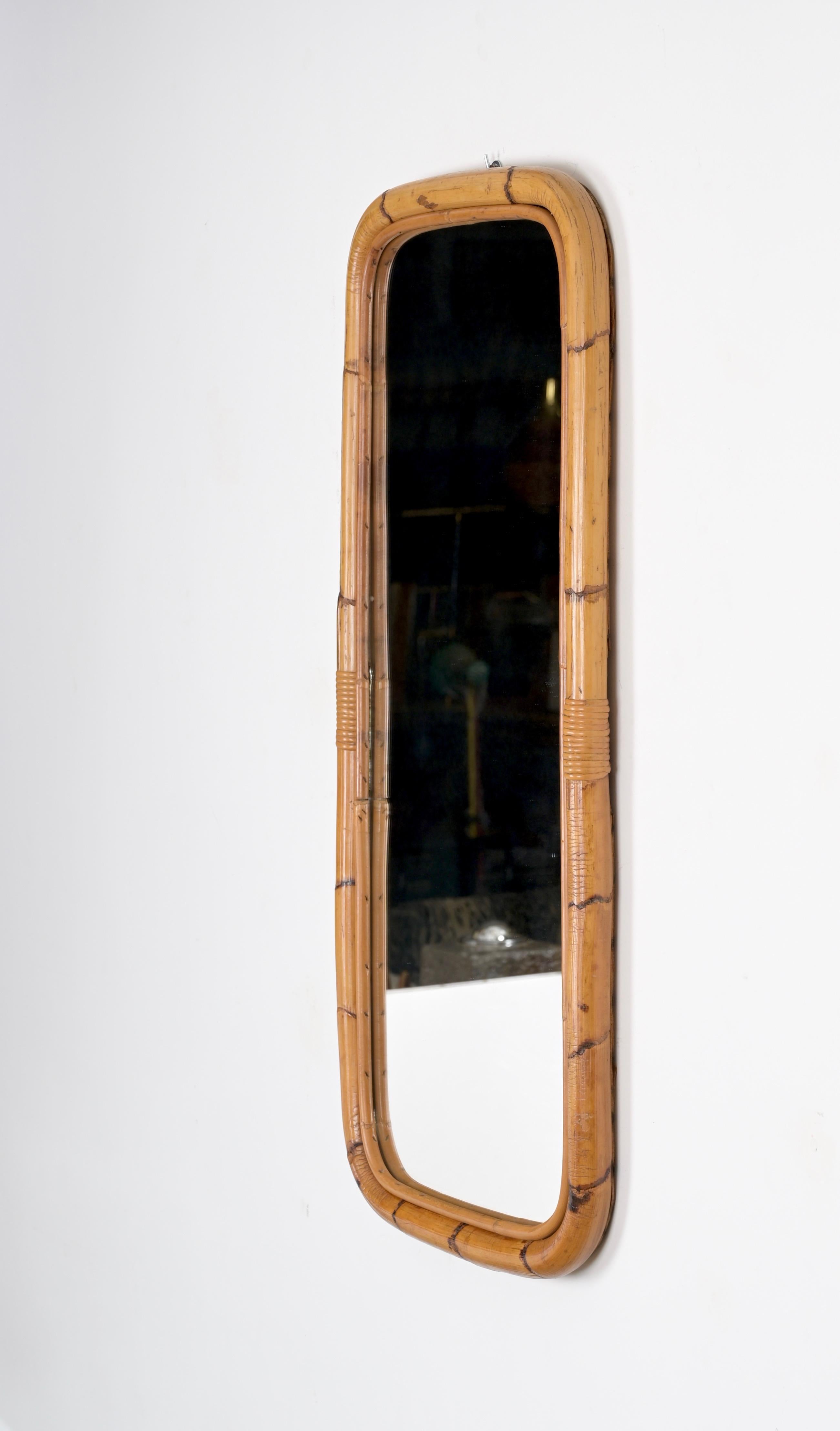 Italienischer rechteckiger Spiegel aus gebogenem Bambus, Rattan und Weidengeflecht aus der Jahrhundertmitte, 1970 im Angebot 6