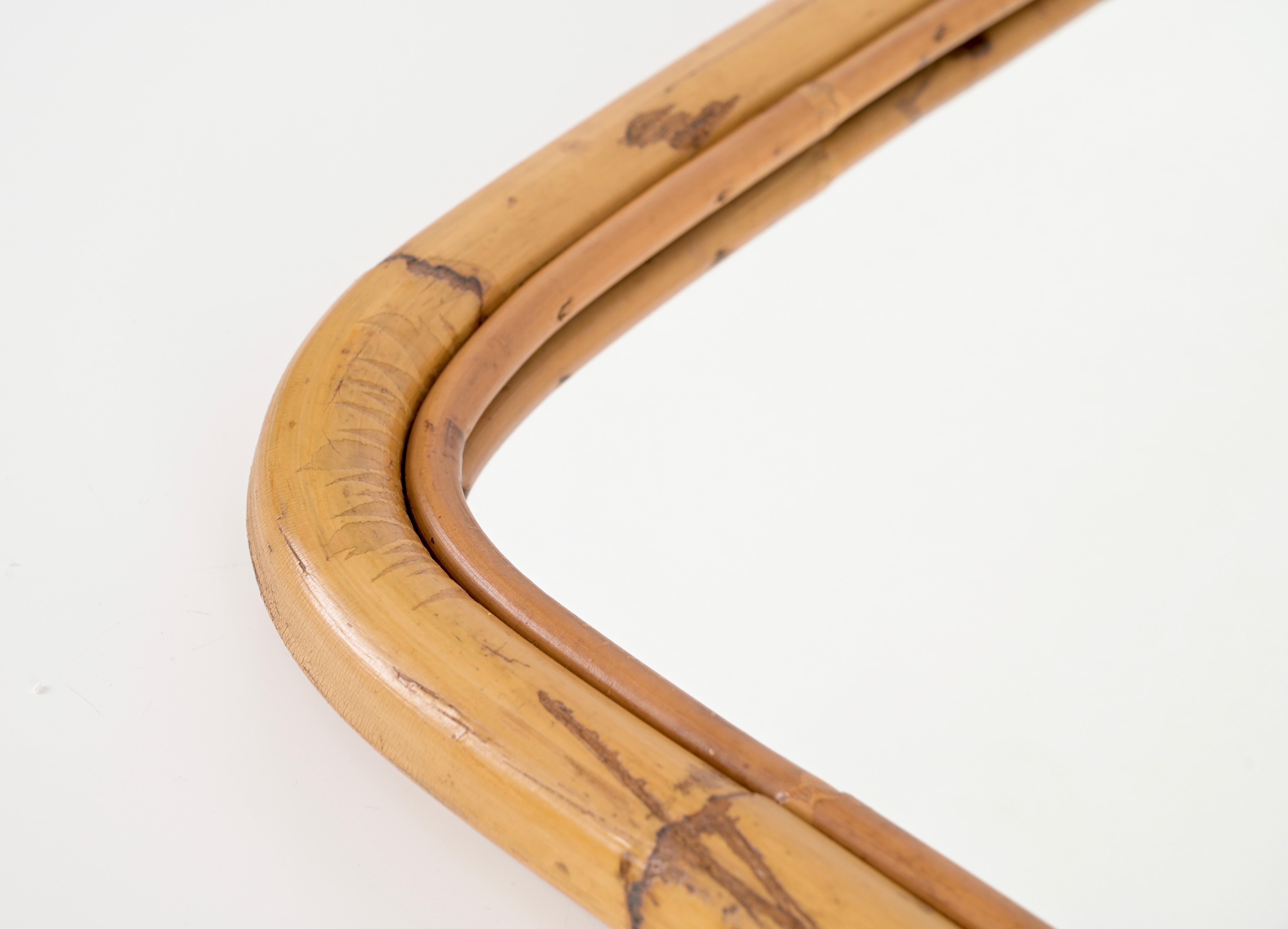 Italienischer rechteckiger Spiegel aus gebogenem Bambus, Rattan und Weidengeflecht aus der Jahrhundertmitte, 1970 im Angebot 1