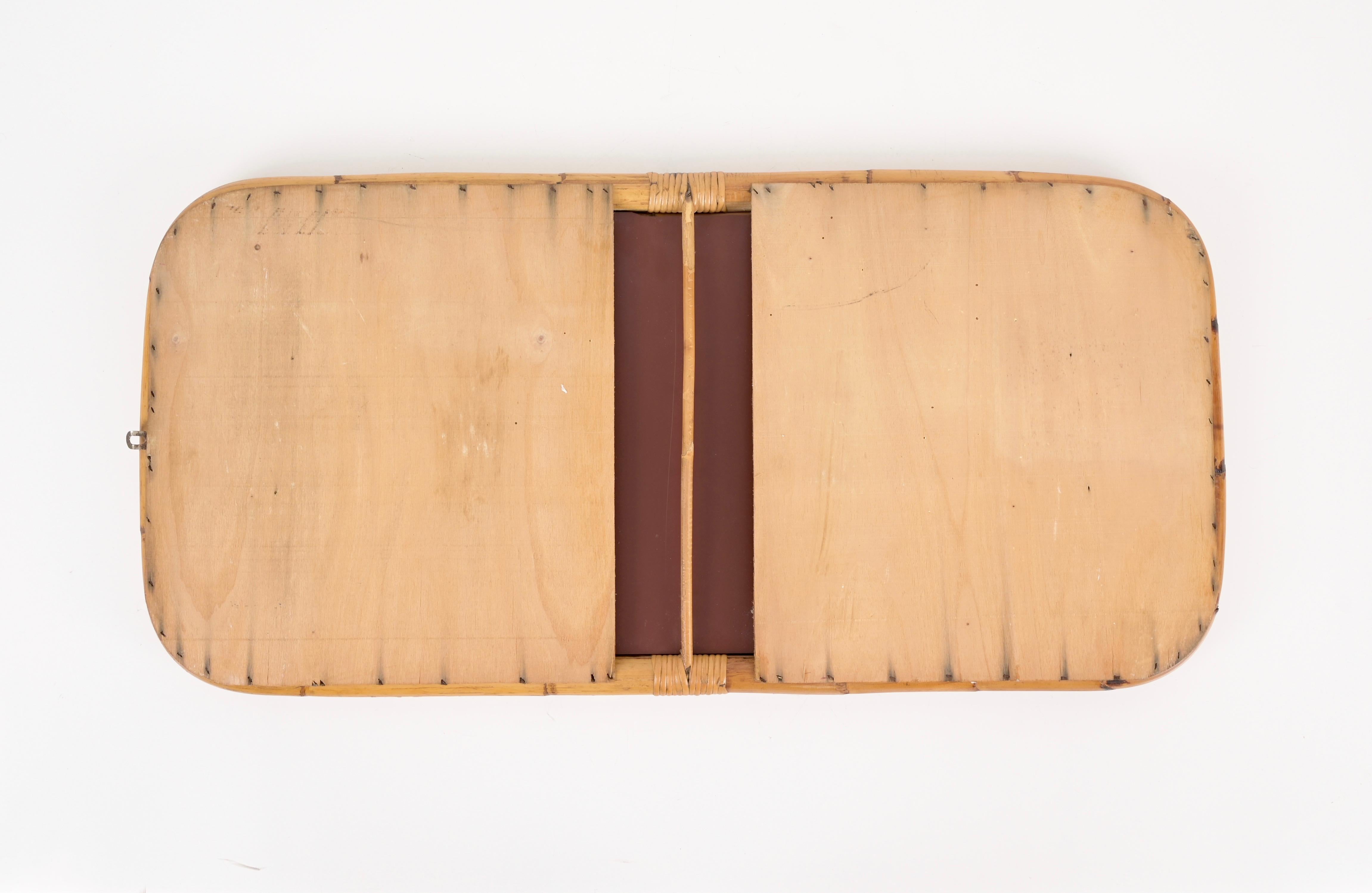 Miroir rectangulaire italien du milieu du siècle dernier en bambou, rotin et osier incurvés, 1970 en vente 2