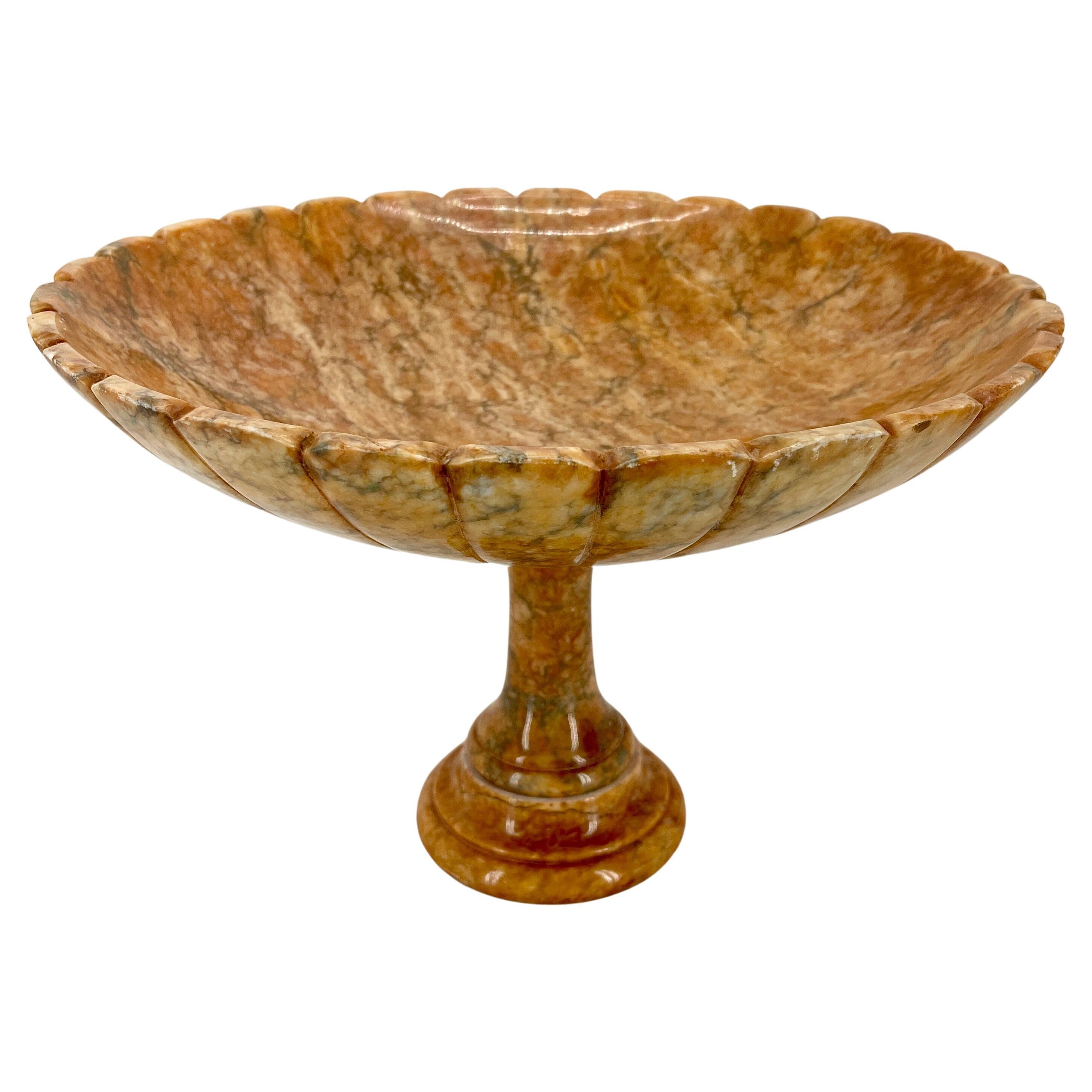 Italian Mid-Century red marble tazza centerpiece stand sculpture.
Fruit bowl in red alabaster footed compote.