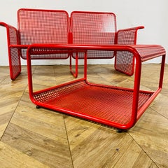 Mid Century Italian Red Metal Two-Seater Bench with Matching Table, circa 1970s