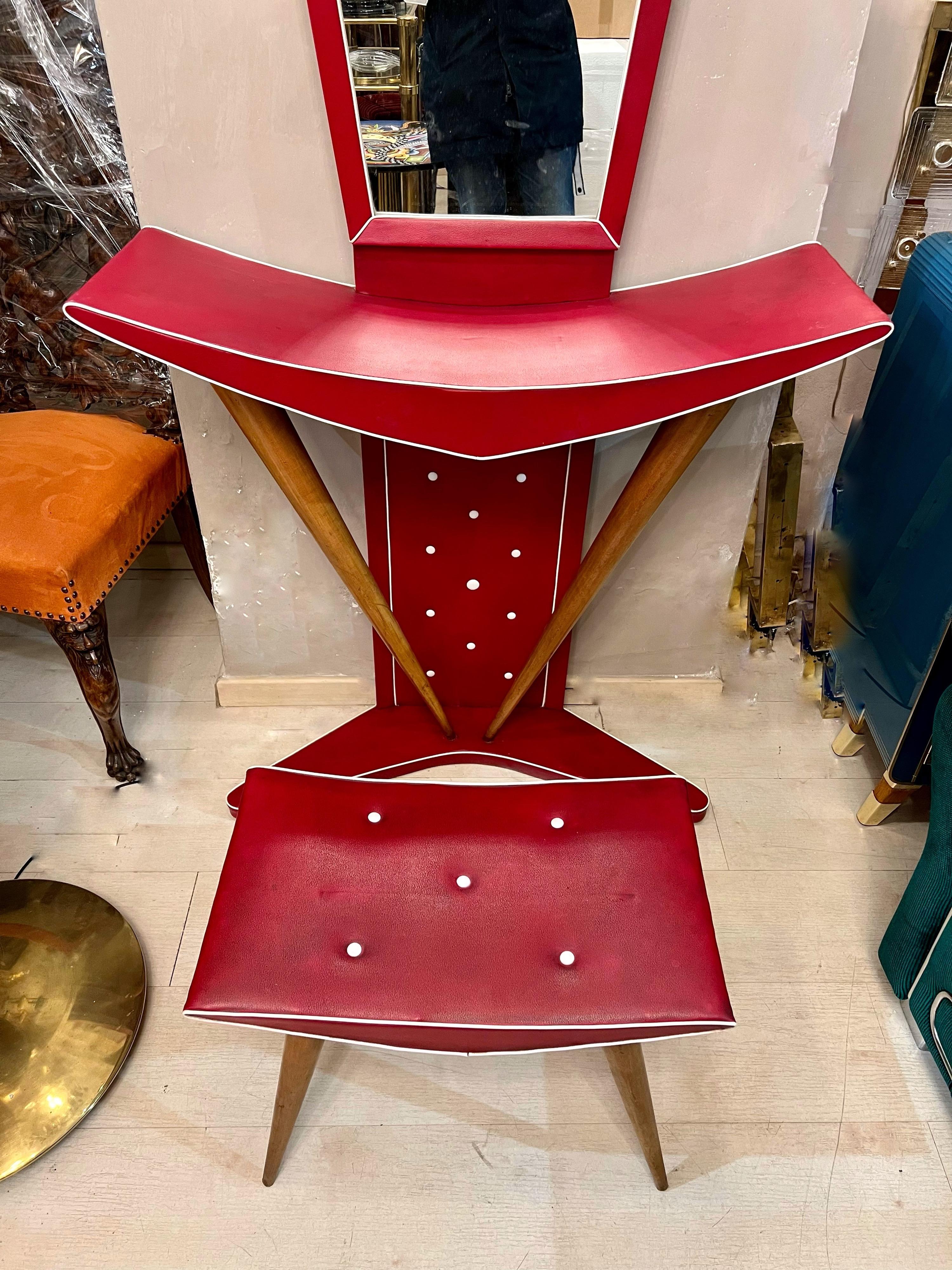 Mid-Century Italian Red Sky Leather Toilet Set by Mascagni, 1950s 13