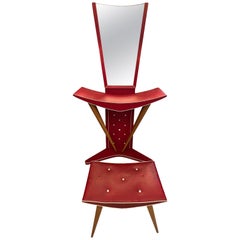 Mid-Century Italian Red Sky Leather Toilet Set by Mascagni, 1950s