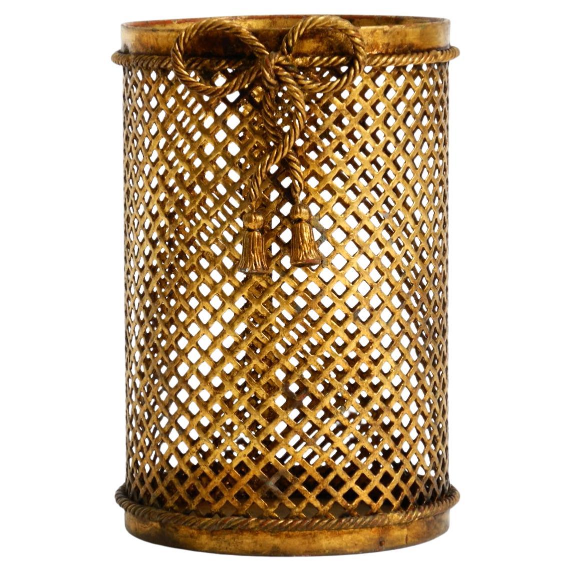 Mid Century Italian Regency Gilt Metal Waste Paper Bin from Li Puma en vente