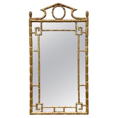 Mid-Century Italian Regency Giltwood Faux Bamboo Mirror - Griechischer Schlüssel & Ananas