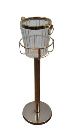 Mid Century Italian Regency Glass Ice Bucket & Brass Stand Champagne Chiller