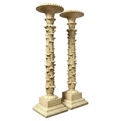 Mid-Century Italian Regency Serge Roche Inspired Carved Wood Pedestals - Pair