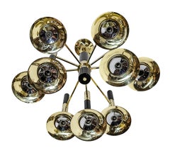Mid-Century Italian Reggiani Trumpet Brass Chandelier, circa 1970