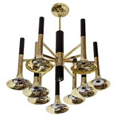 Mid-Century Italian Reggiani Trumpet Brass Chandelier, circa 1970