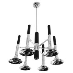 Mid-Century Italian Reggiani Trumpet Chrome Chandelier, circa 1970