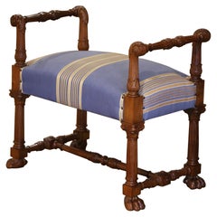 Mid-Century Italian Renaissance Revival Carved Walnut Vanity or Piano Bench