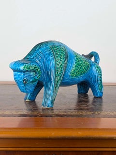 Mid Century Italian Rimini Blu Ceramic Bull Sculpture
