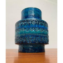 Mid-Century Italian Rimini Blu Pottery Vase by Aldo Londi for Bitossi 1960s