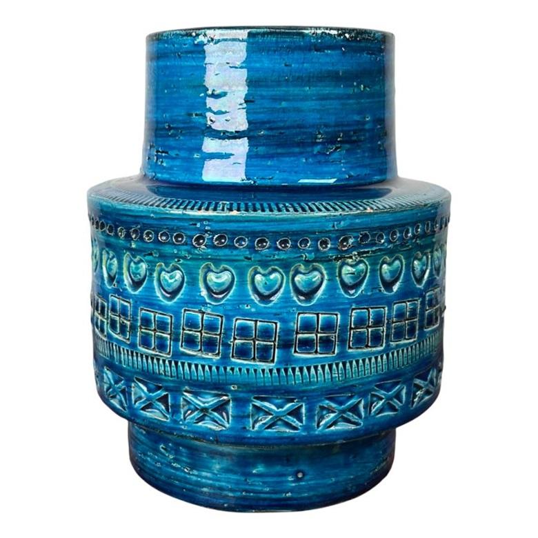 Italienische Rimini Blu Studio Pottery Vase aus der Jahrhundertmitte von Aldo Londi, 1960er Jahre