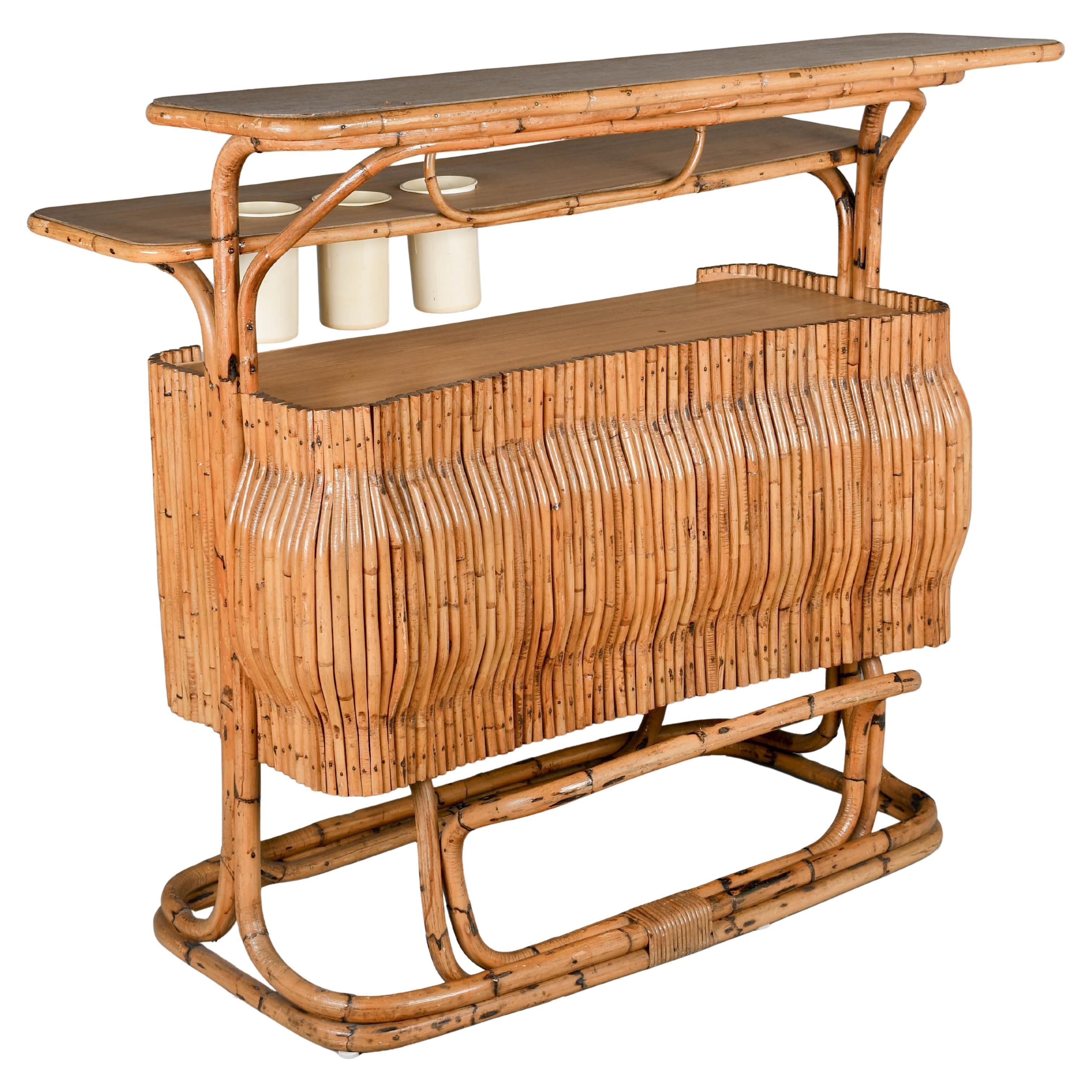 Barra Tiki de ratán moderna de mediados de siglo, hecha a mano, Italia, circa 1960