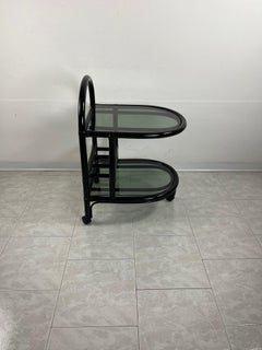 Mid-Century Italian "Roberti" Bamboo Bar Cart with 2 Smoked Glass Tops, 1960s