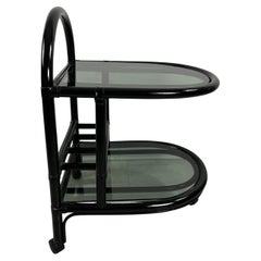 Mid-Century Italian "Roberti" Bamboo Bar Cart with 2 Smoked Glass Tops, 1960s