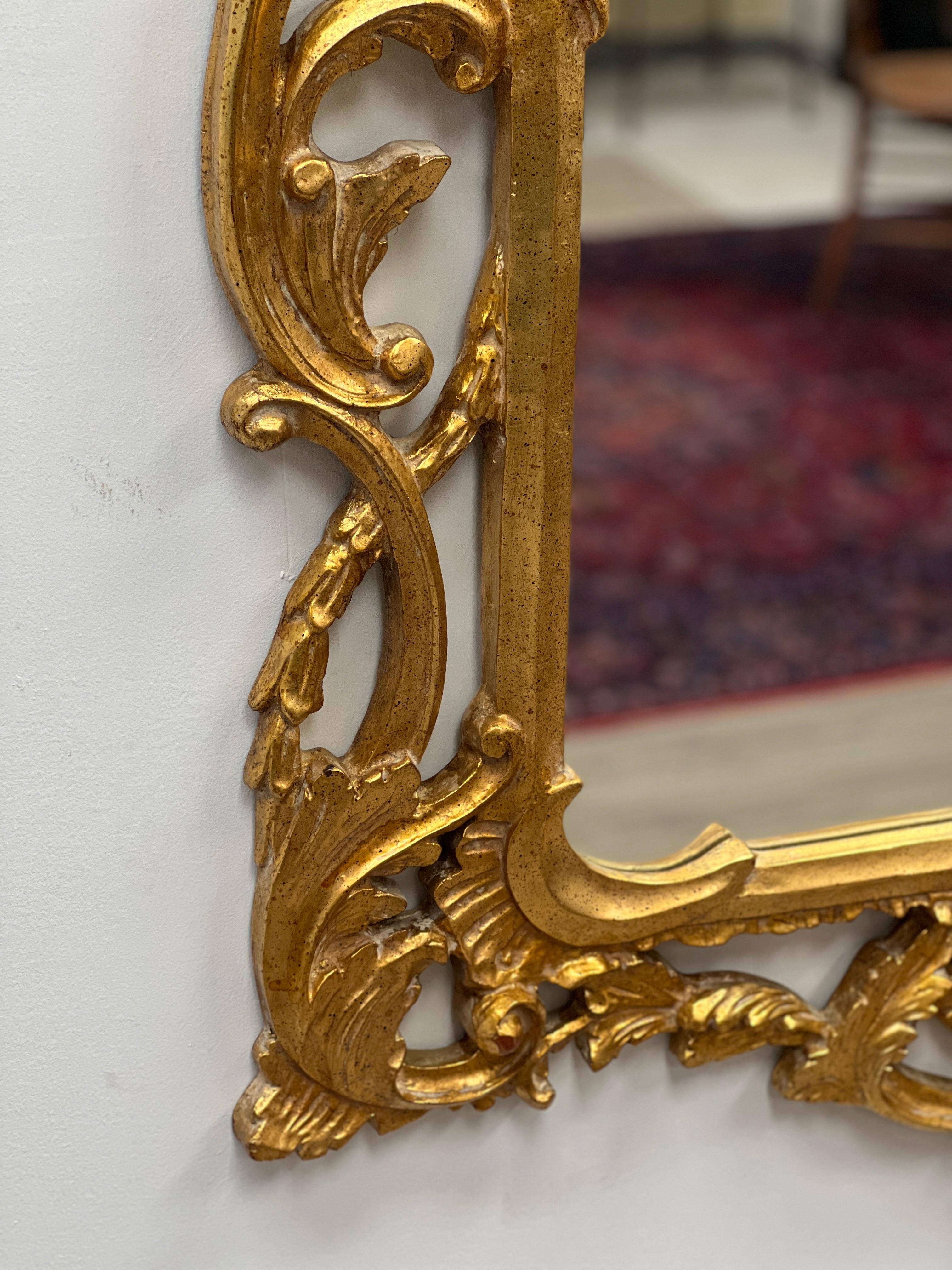 Mid Century Italian Rococo Gilt Wood Mirror In Good Condition In Nashville, TN