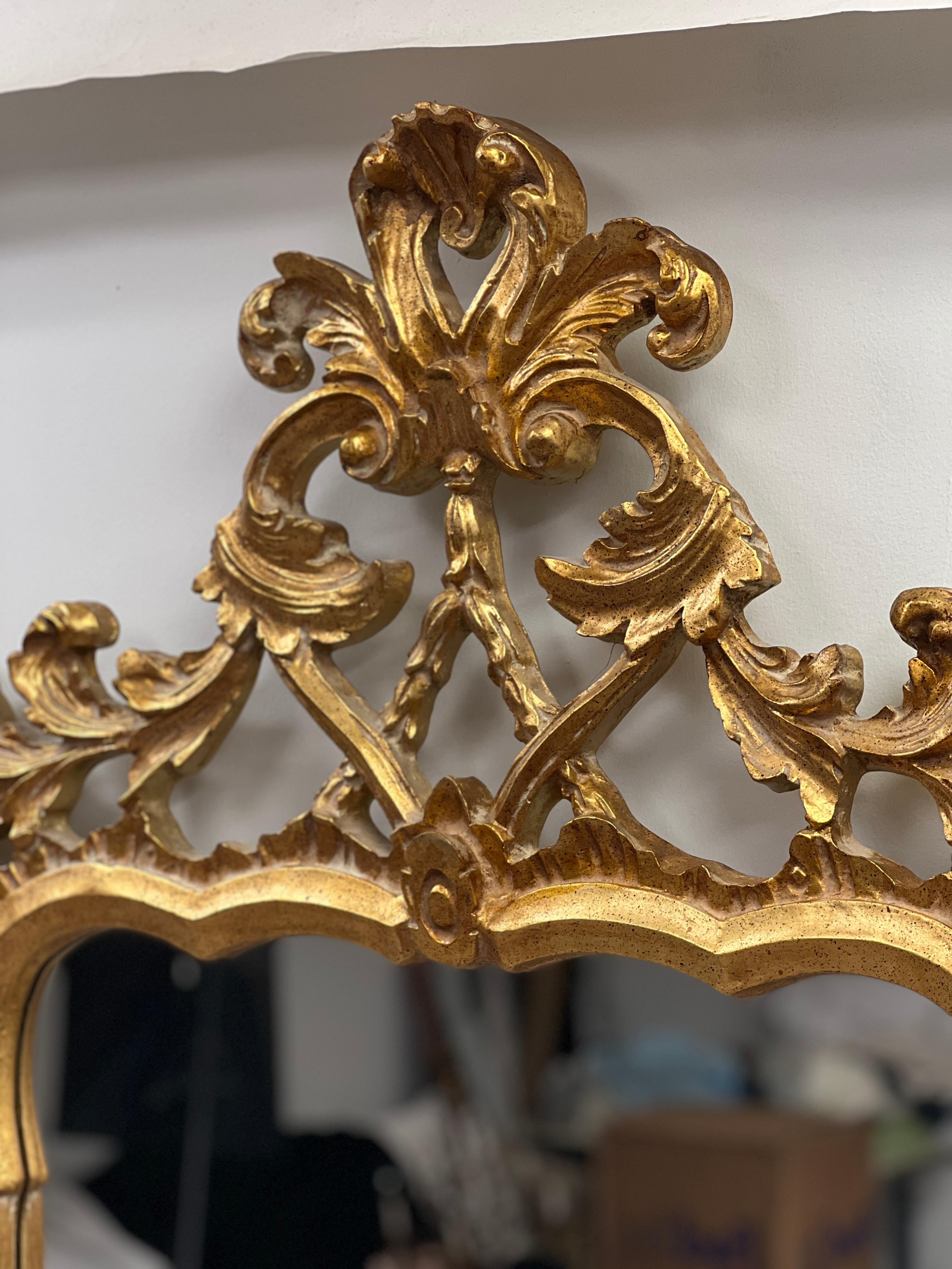 Mid Century Italian Rococo Gilt Wood Mirror 3