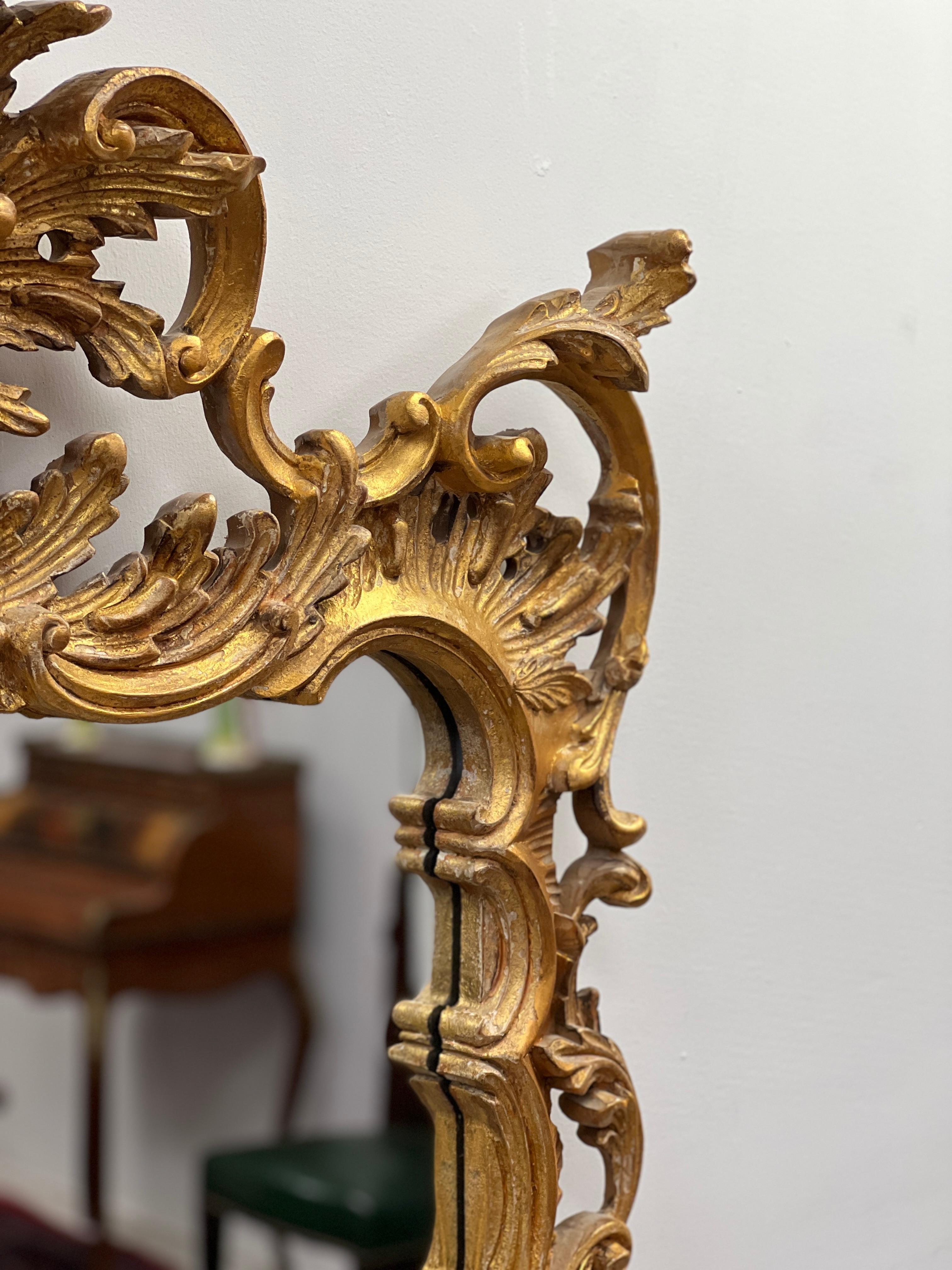 Mid-20th Century Mid-Century Italian Rococo Hand-carved Gilt-wood Looking Glass Mirror For Sale
