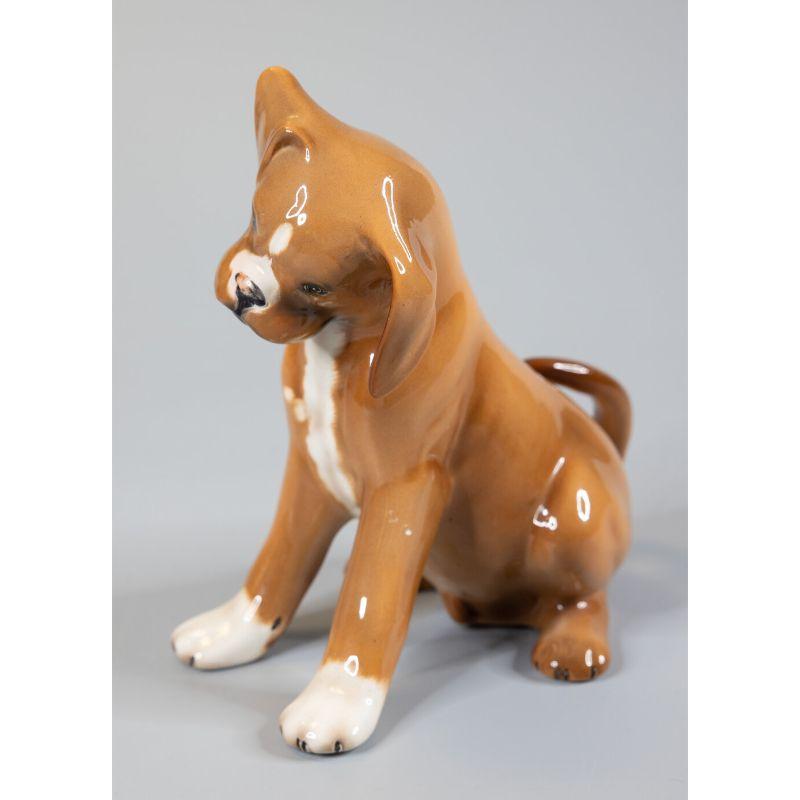 Mid-Century Italian Ronzan Ceramic Signed Boxer Dog Puppy In Good Condition For Sale In Pearland, TX