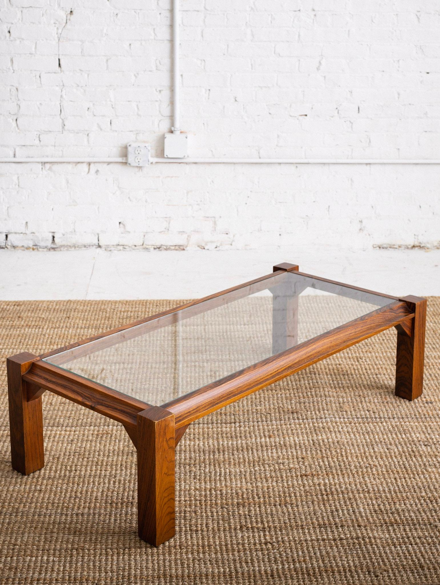 Space Age Mid Century Italian Rosewood and Glass Coffee Table