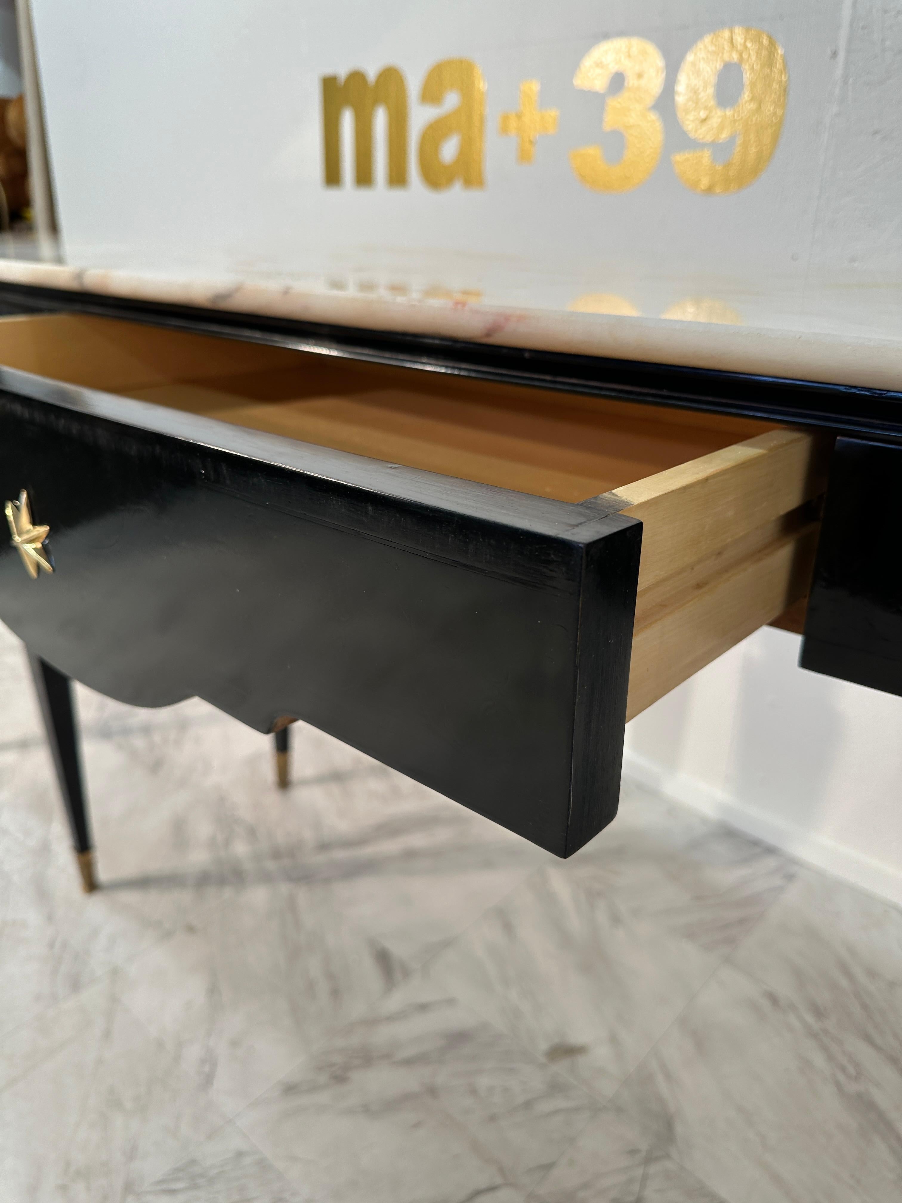 Brass Mid Century Italian Rosewood and Marble Console By Paolo Buffa 1950s For Sale