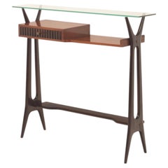 Mid Century Italian Rosewood, Ebonized Maple, Brass and Glass Console Table 1950